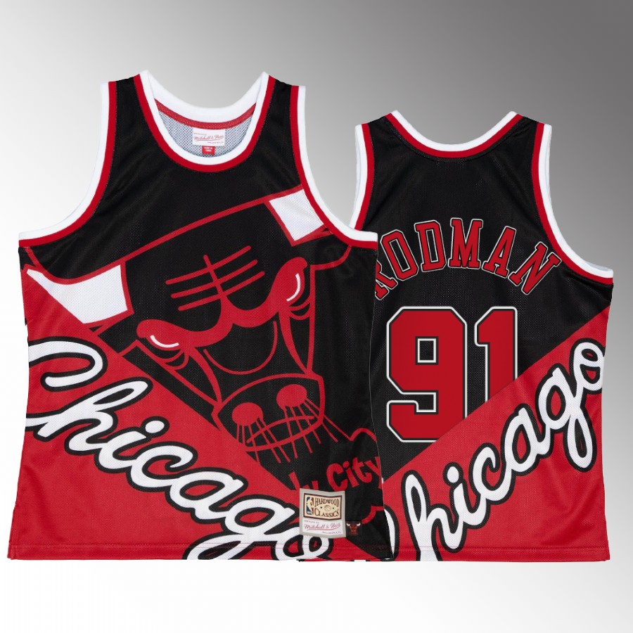Chicago Bulls Dennis Rodman Big Face 5.0 #91 Tank Top Red Black Two-Tone Fashion Men's Jersey Shirt