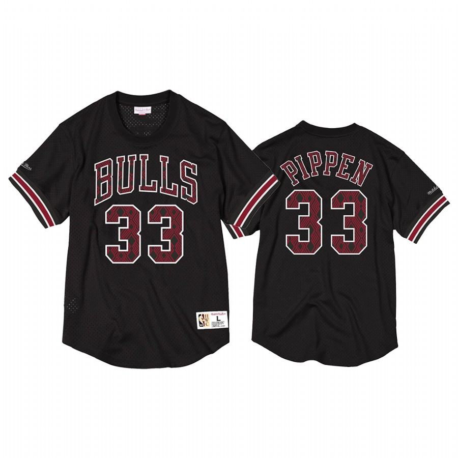 Chicago Bulls Scottie Pippen Black Name & Number Mesh Crewneck Jersey #33