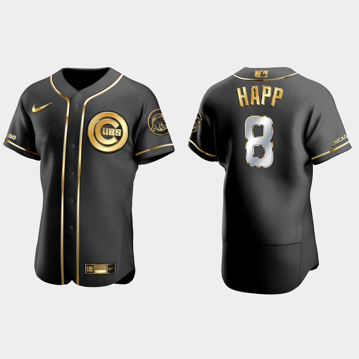 Chicago Cubs #8 Ian Happ Golden Edition Jersey - Black
