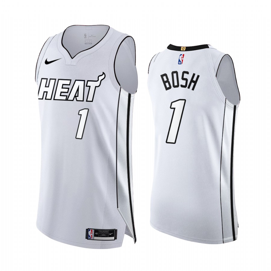 Chris Bosh White Hot #1 Miami Heat 2022 NBA Playoffs Jersey