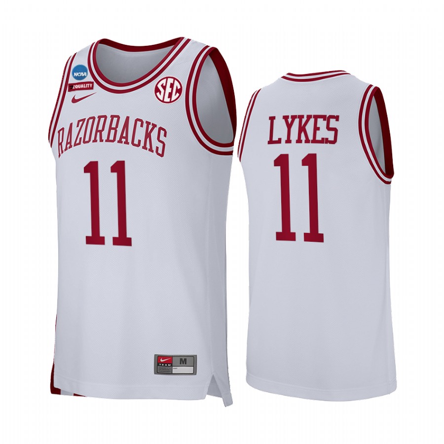 Chris Lykes Arkansas Razorbacks White Jersey 2022 NCAA March Madness Retro