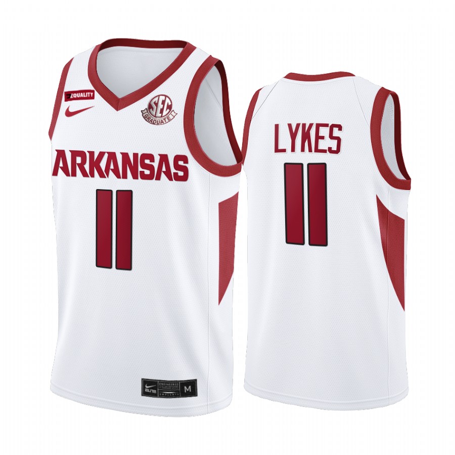 Chris Lykes Arkansas Razorbacks White Jersey 2022 SEC Graduate Patch College