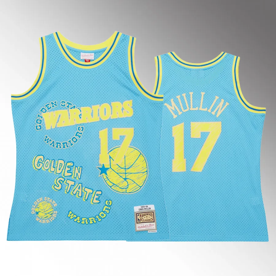 Chris Mullin Golden State Warriors Light Blue Sidewalk Sketch HWC Swingman #17 Jersey