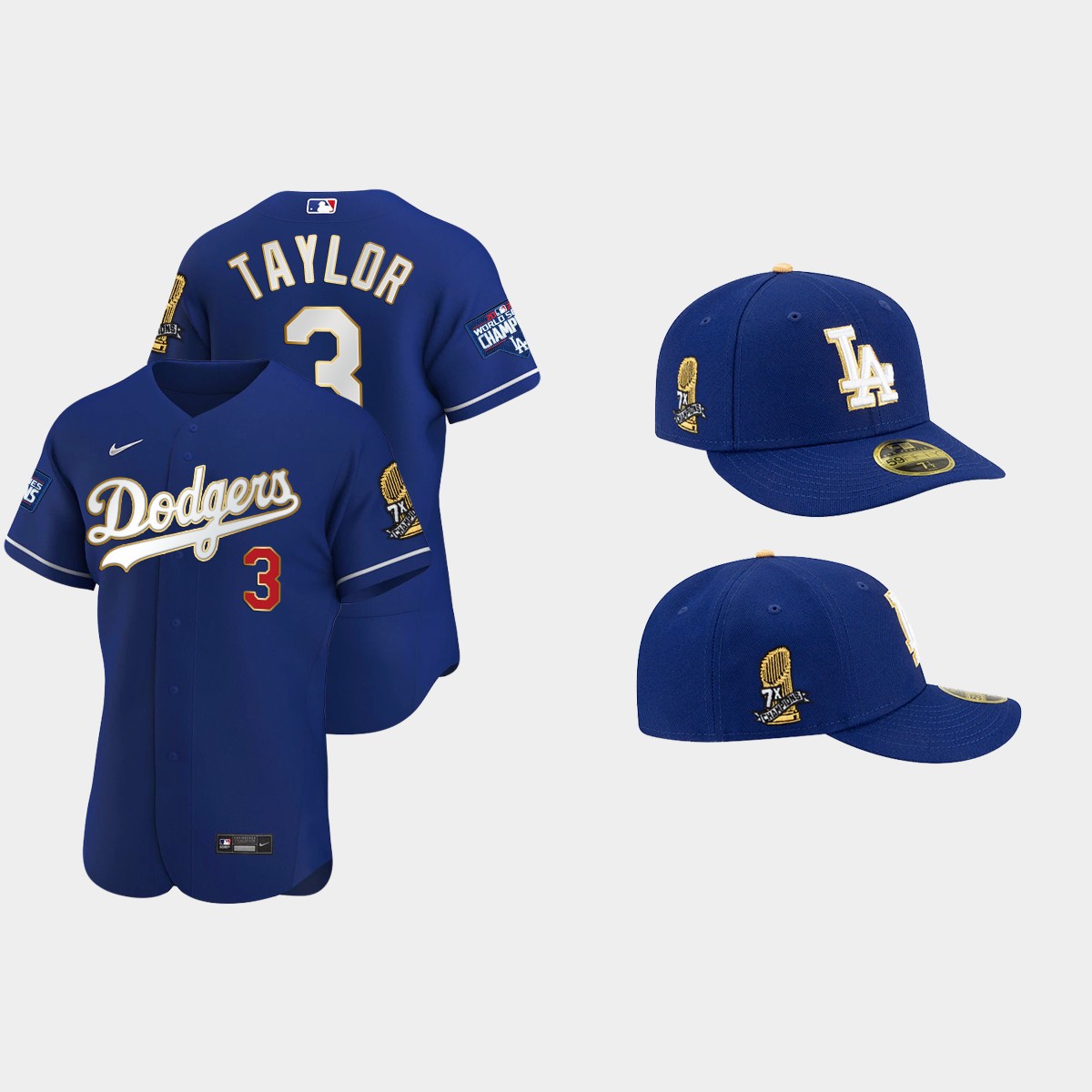 Chris Taylor Los Angeles Dodgers 7X Champs Trophy Jersey Cap Jersey - Royal