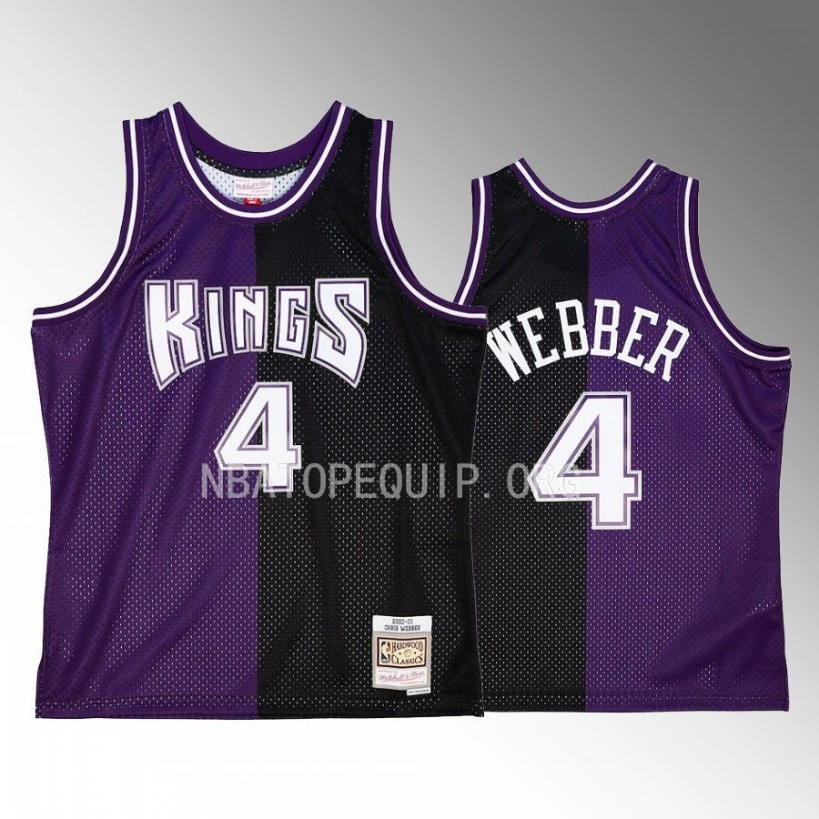 Chris Webber Hardwood Classics 2000-01 Jersey Sacramento Kings #4 Purple Black Split Swingman Men's Shirt