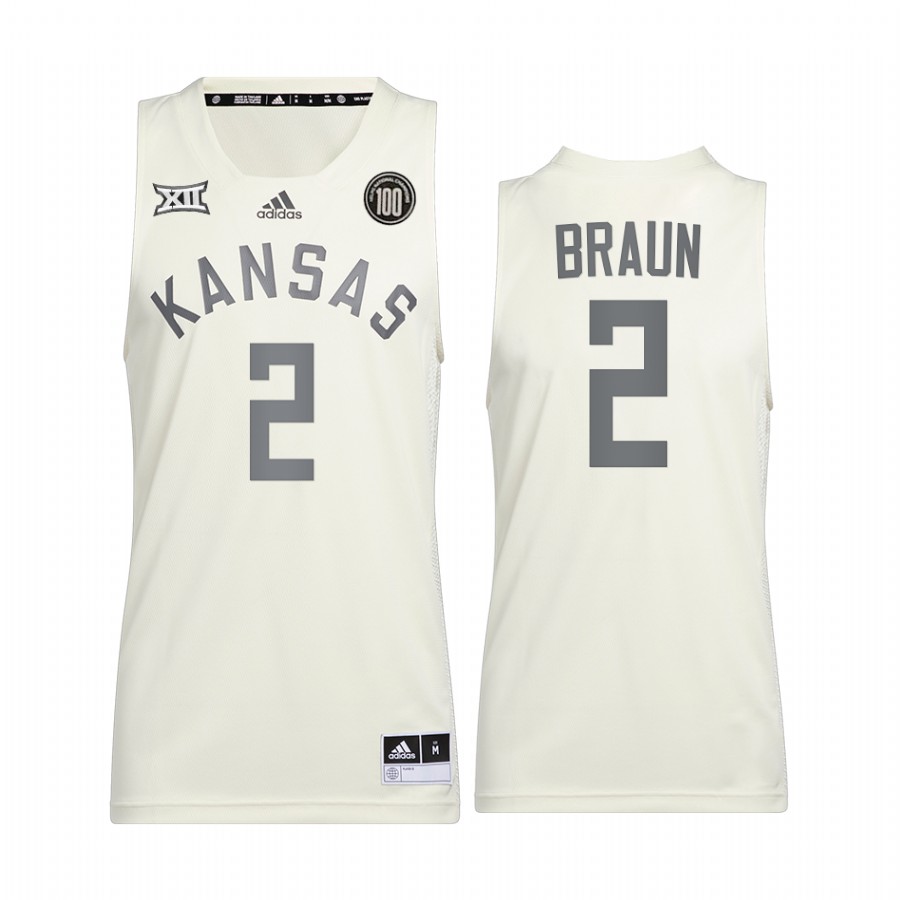Christian Braun Kansas Jayhawks White Jersey 2022 100 Anniversary of 1922 Helms National Champs Retro