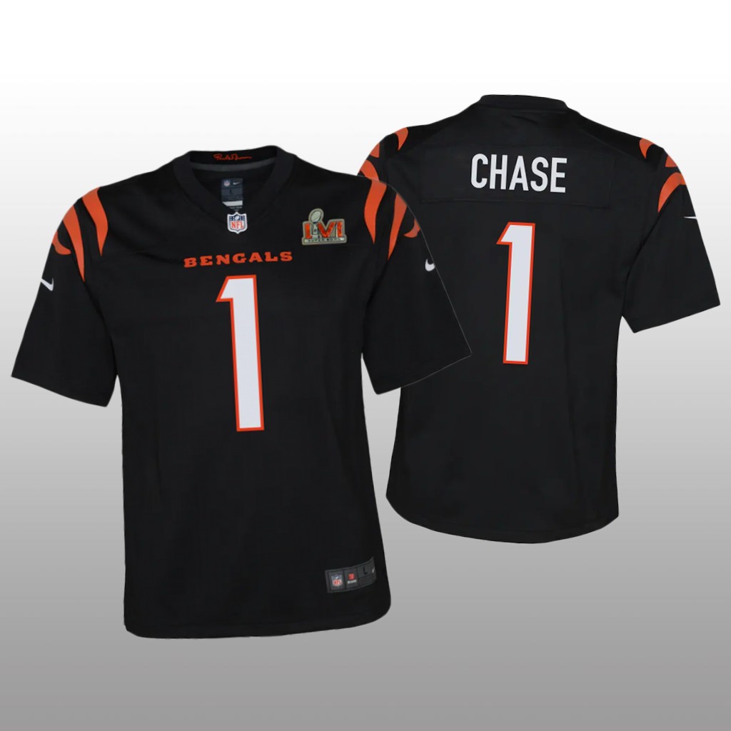Cincinnati Bengals Ja'Marr Chase Black Game Jersey Super Bowl LVI - Youth