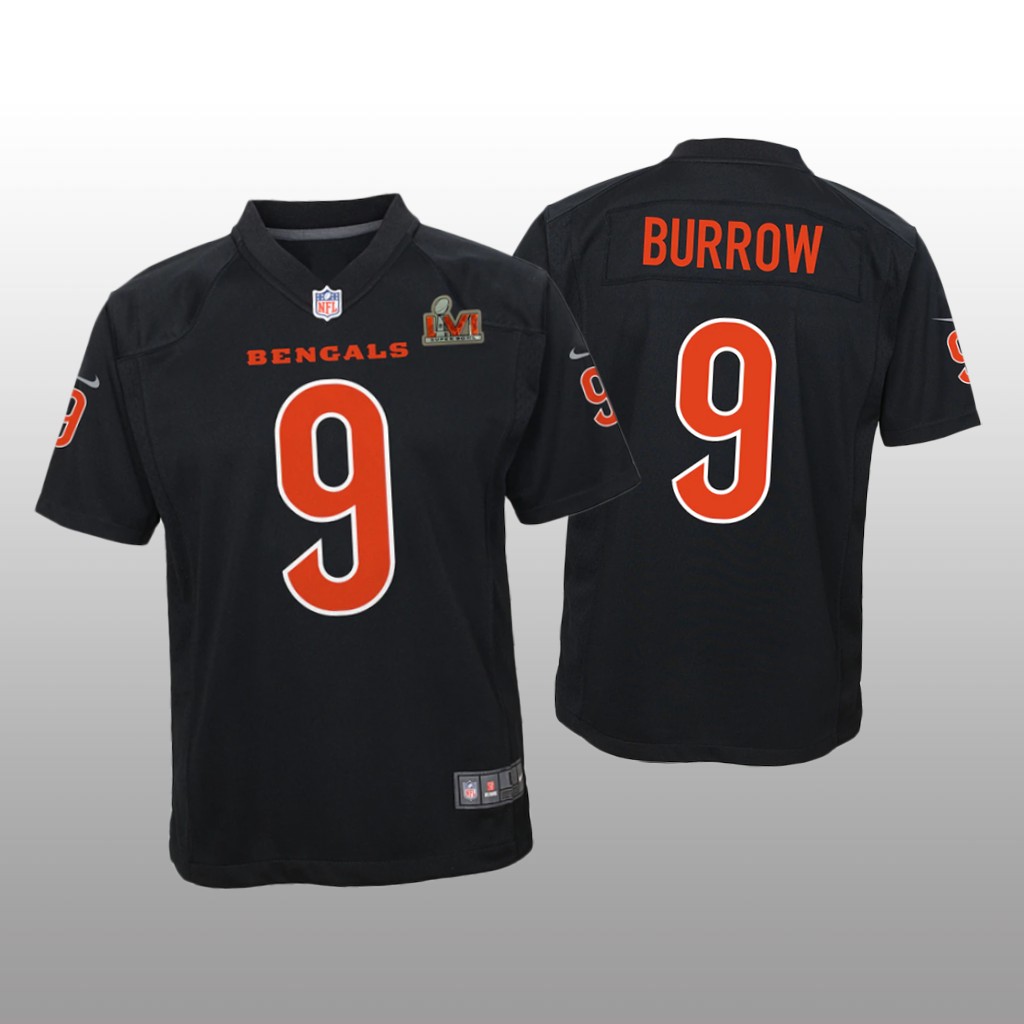 Cincinnati Bengals Joe Burrow Black Game Fashion Jersey Super Bowl LVI - Youth