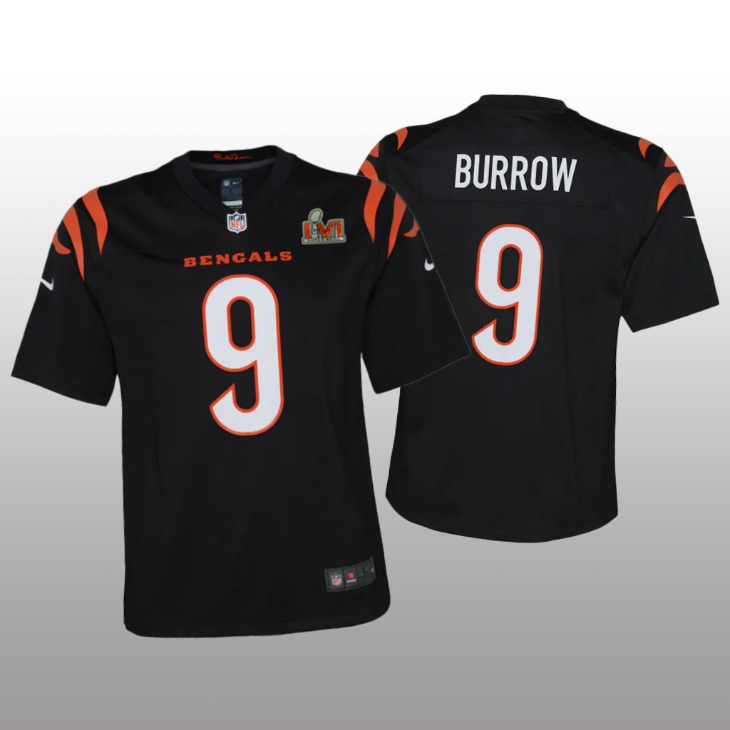 Cincinnati Bengals Joe Burrow Black Game Jersey Super Bowl LVI - Youth