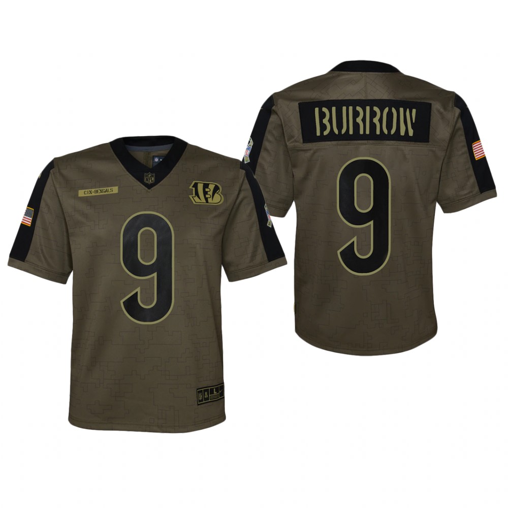 Cincinnati Bengals Joe Burrow Olive Game Jersey 2021 Salute To Service - Youth