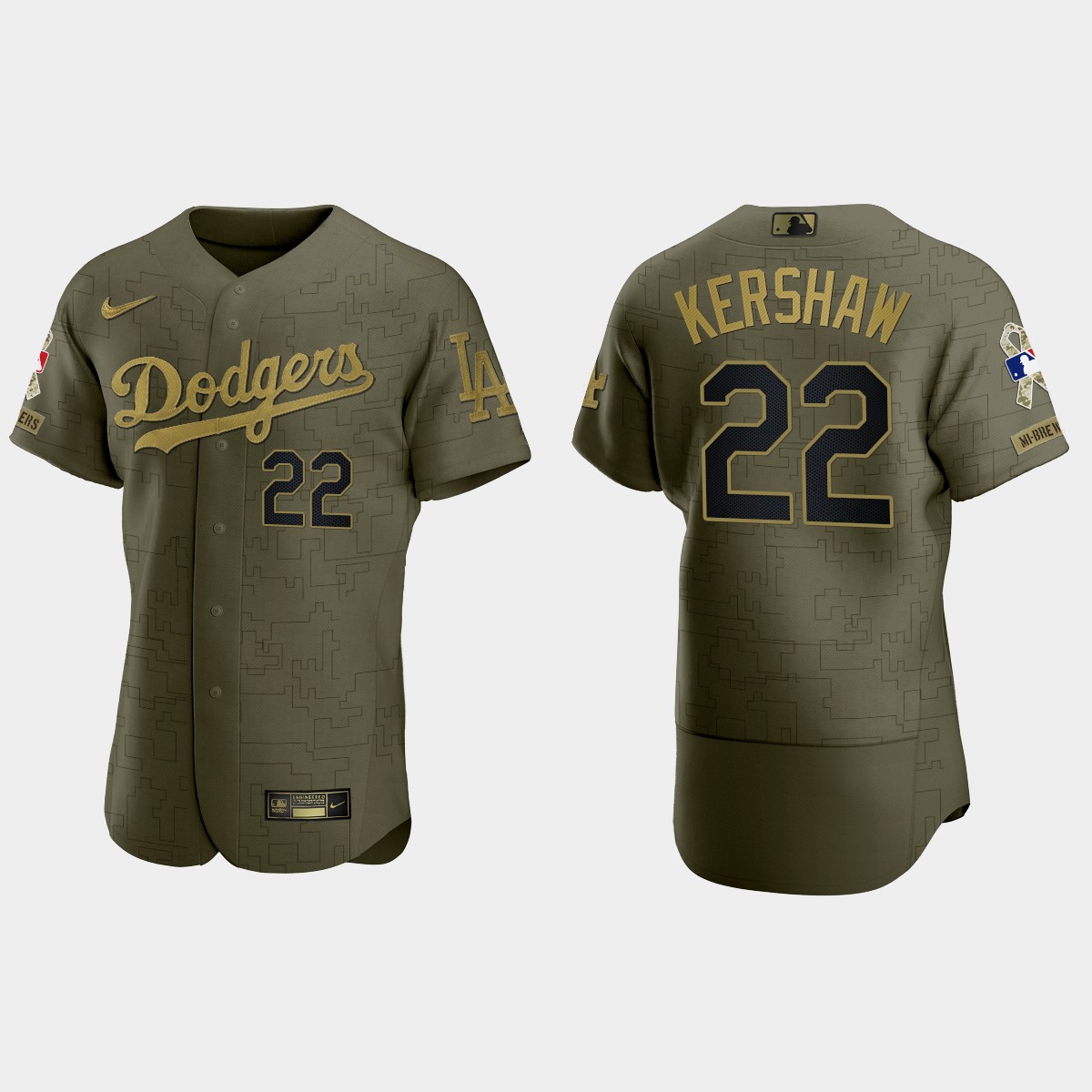 Clayton Kershaw Los Angeles Dodgers 2021 Salute to Service Digital Camo Jersey - Green