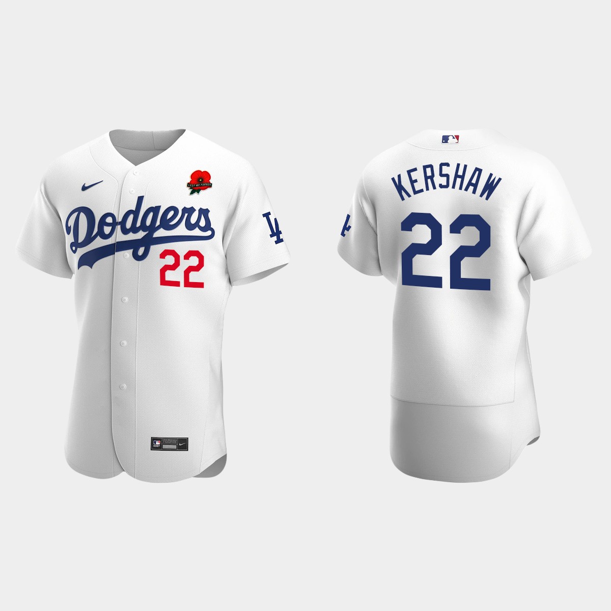 Clayton Kershaw Los Angeles Dodgers 2022 Memorial Day Poppy Patch Jersey - White