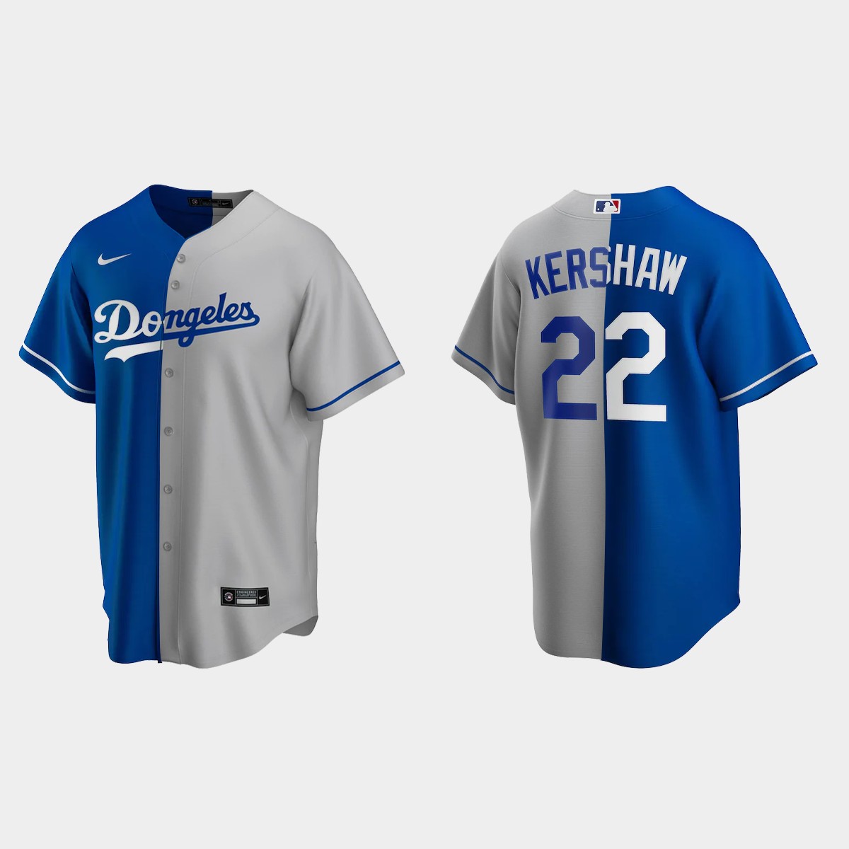Clayton Kershaw Los Angeles Dodgers Split Jersey - Royal Gray