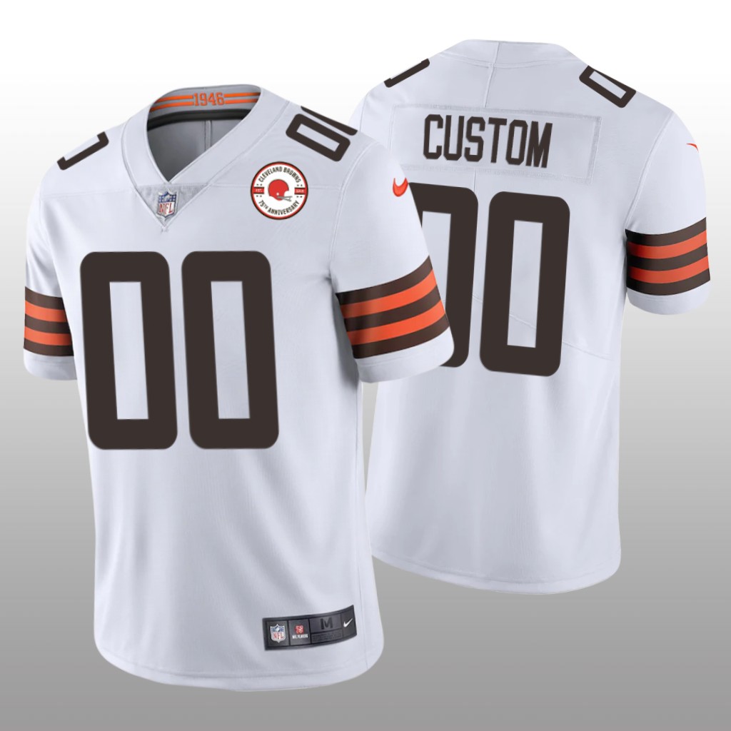Cleveland Browns Custom White Jersey 75th Anniversary Patch - Men's