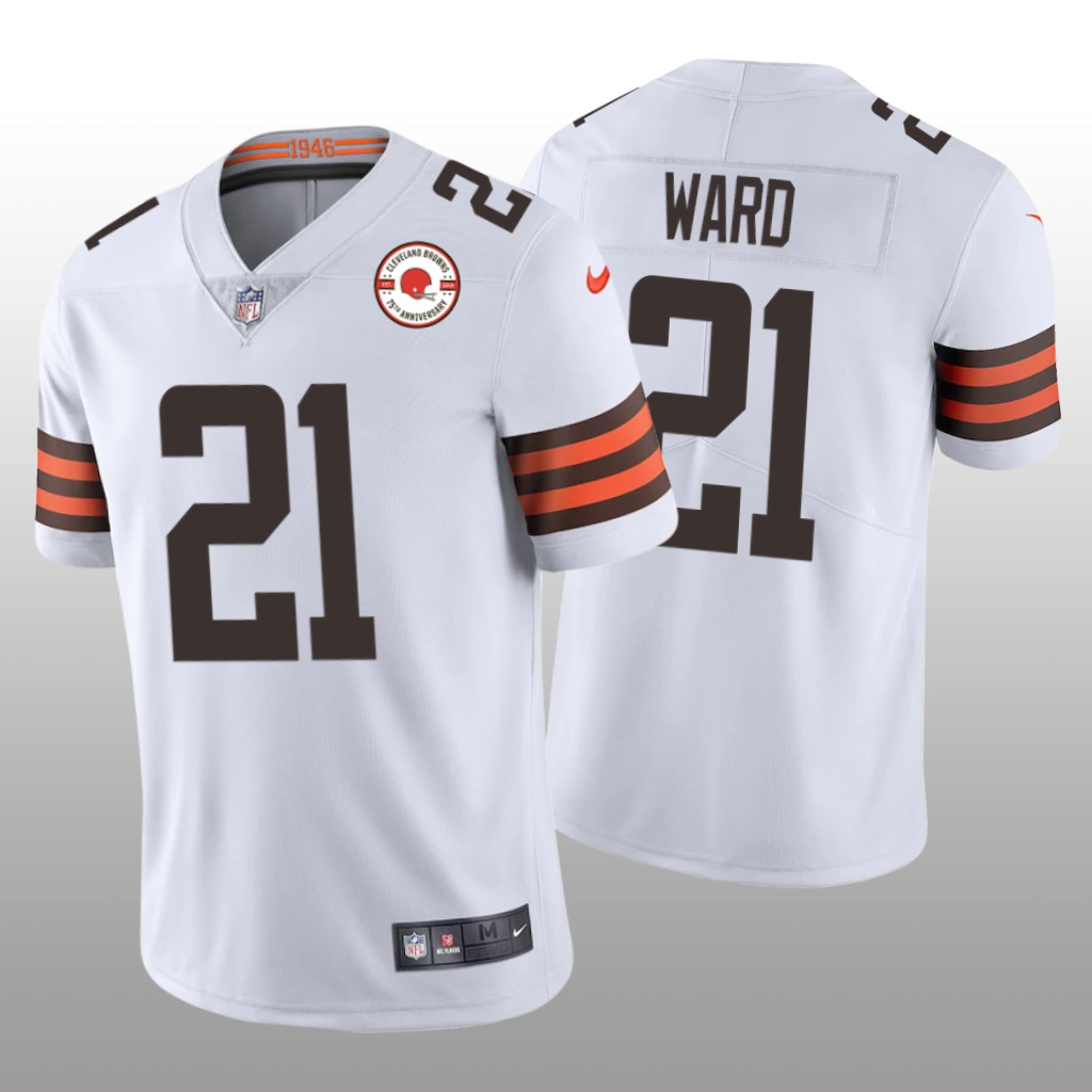 Cleveland Browns Denzel Ward White Jersey 75th Anniversary Patch - Men's