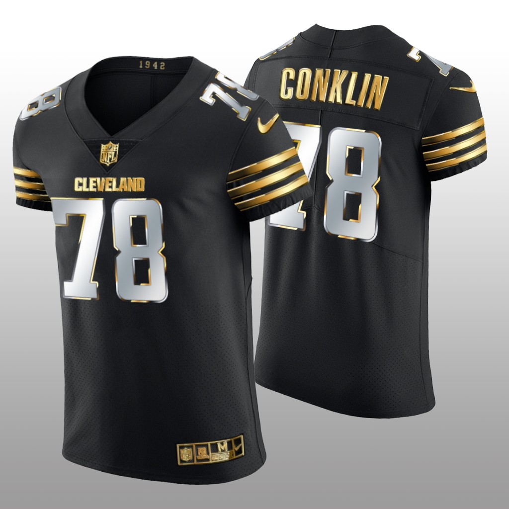 Cleveland Browns Jack Conklin Black Vapor Elite Jersey Golden Edition Men's