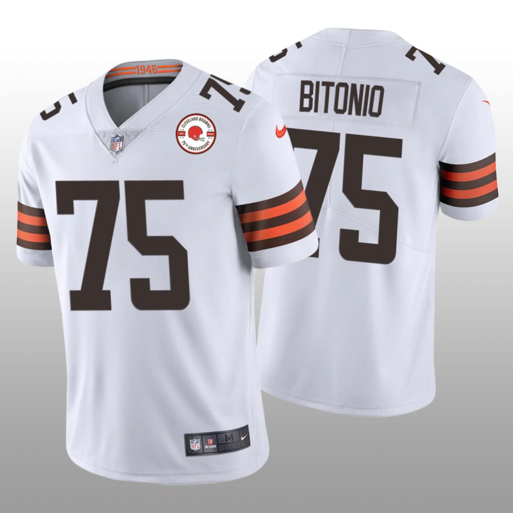 Cleveland Browns Joel Bitonio White Jersey 75th Anniversary Patch - Men's