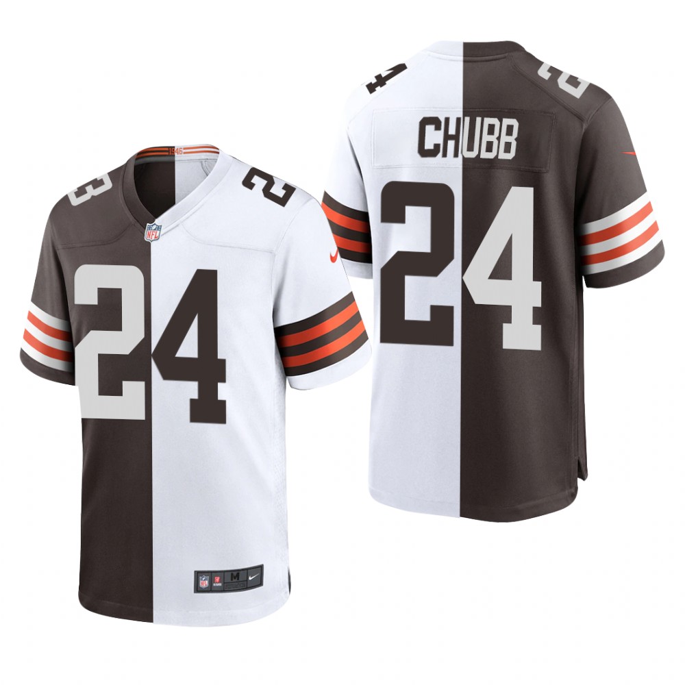 Cleveland Browns Nick Chubb Brown White Game Split - Men's