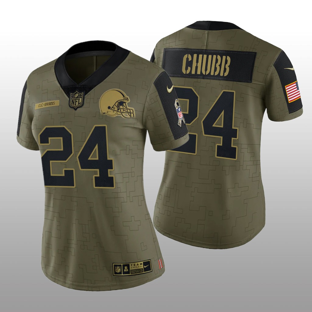 Cleveland Browns Nick Chubb Olive Limited Jersey 2021 Salute To Service - Women's