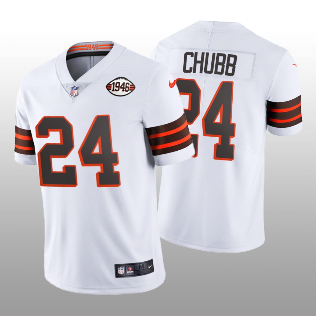 Cleveland Browns Nick Chubb White 75th Anniversary Jersey Vapor Limited - Men's