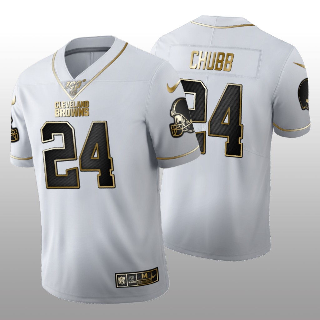 Cleveland Browns Nick Chubb White Golden Edition Jersey 100th Season Men's