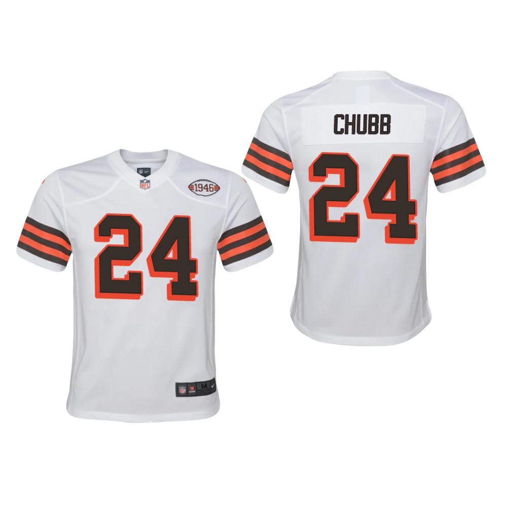 Cleveland Browns Nick Chubb White Jersey 1946 Collection - Youth