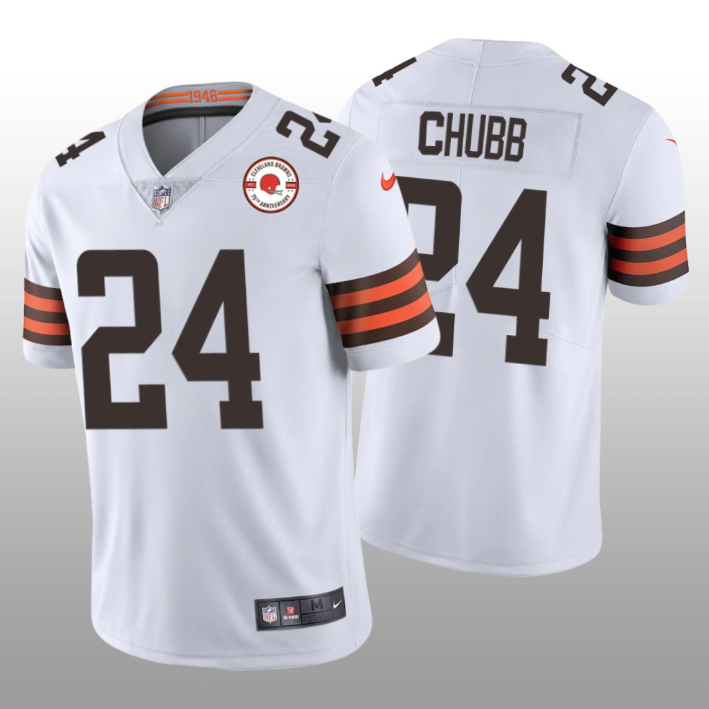 Cleveland Browns Nick Chubb White Jersey 75th Anniversary Patch - Men's