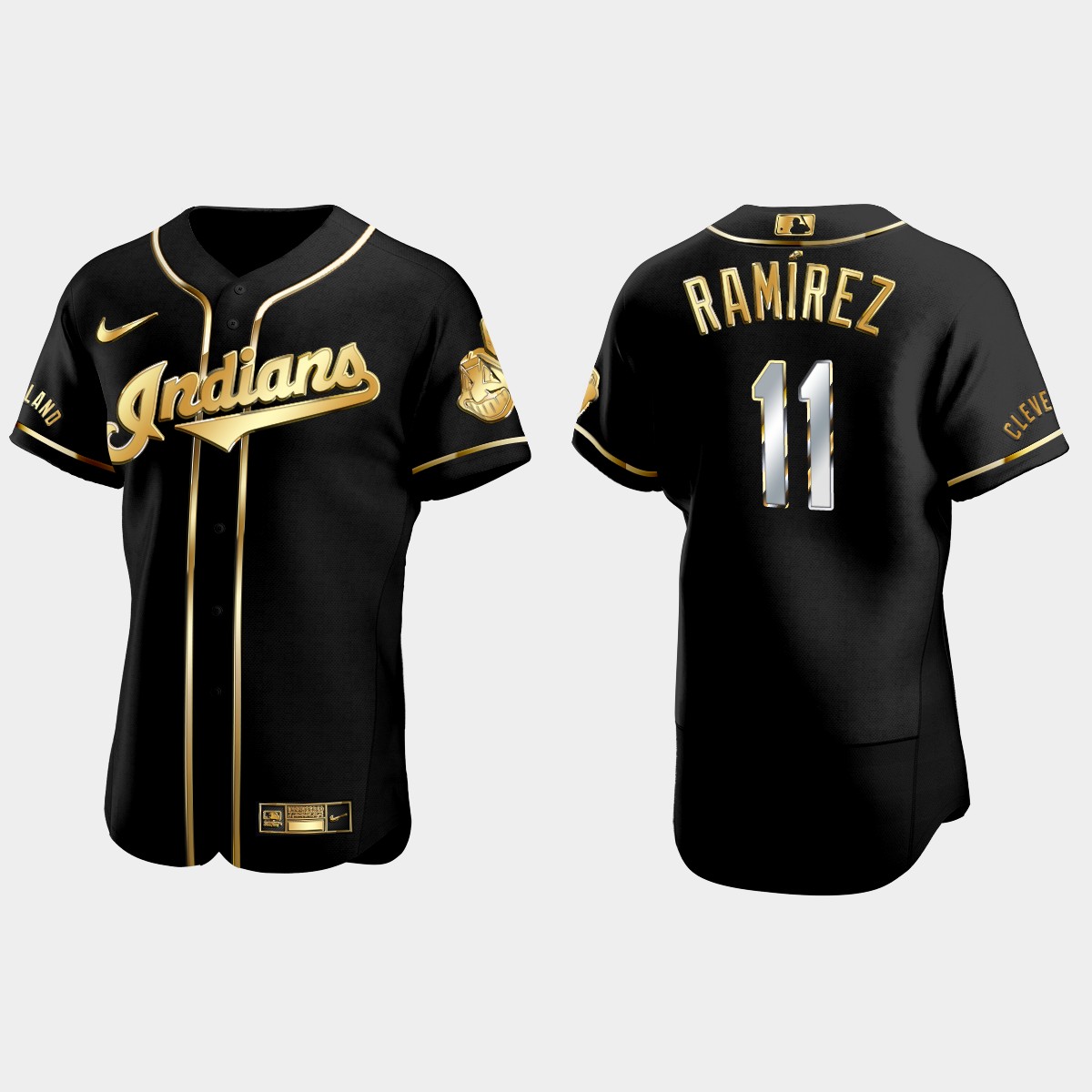 Cleveland Indians #11 Jose Ramirez Golden Edition Jersey - Black
