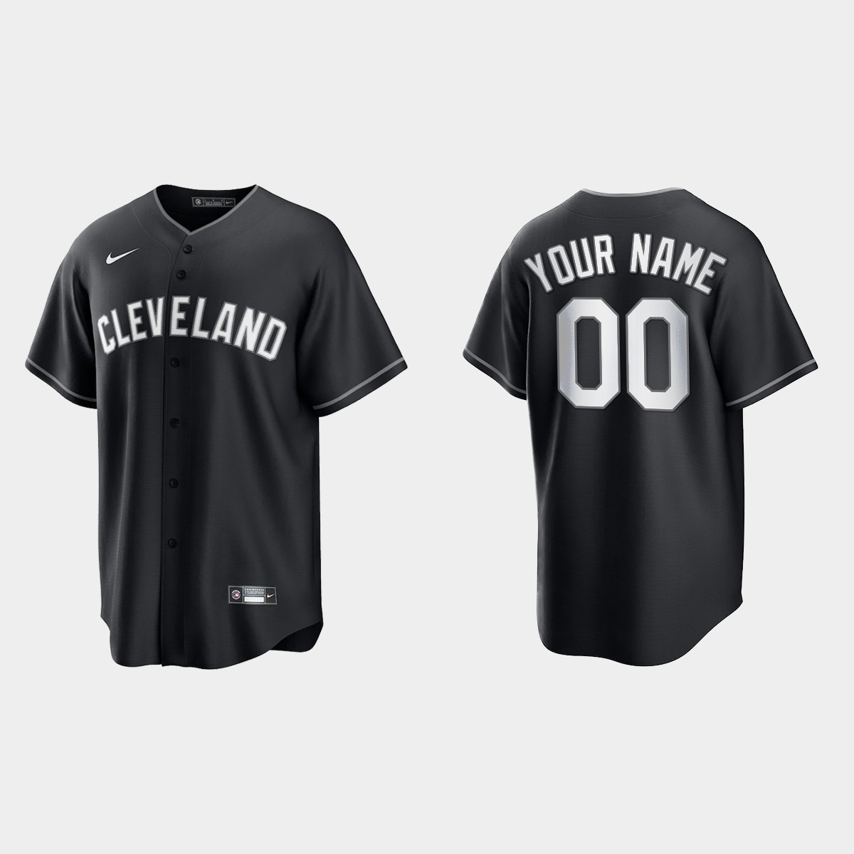 Cleveland Indians Custom 2021 All Black Fashion Jersey - Black White
