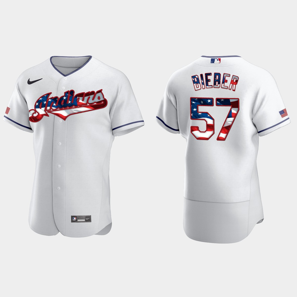 Cleveland Indians Shane Bieber 2020 Stars And Stripes 4th of July Jersey - White