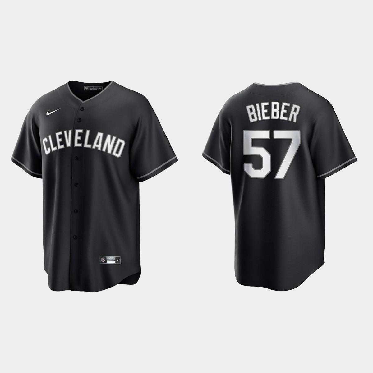 Cleveland Indians Shane Bieber 2021 All Black Fashion Jersey - Black White