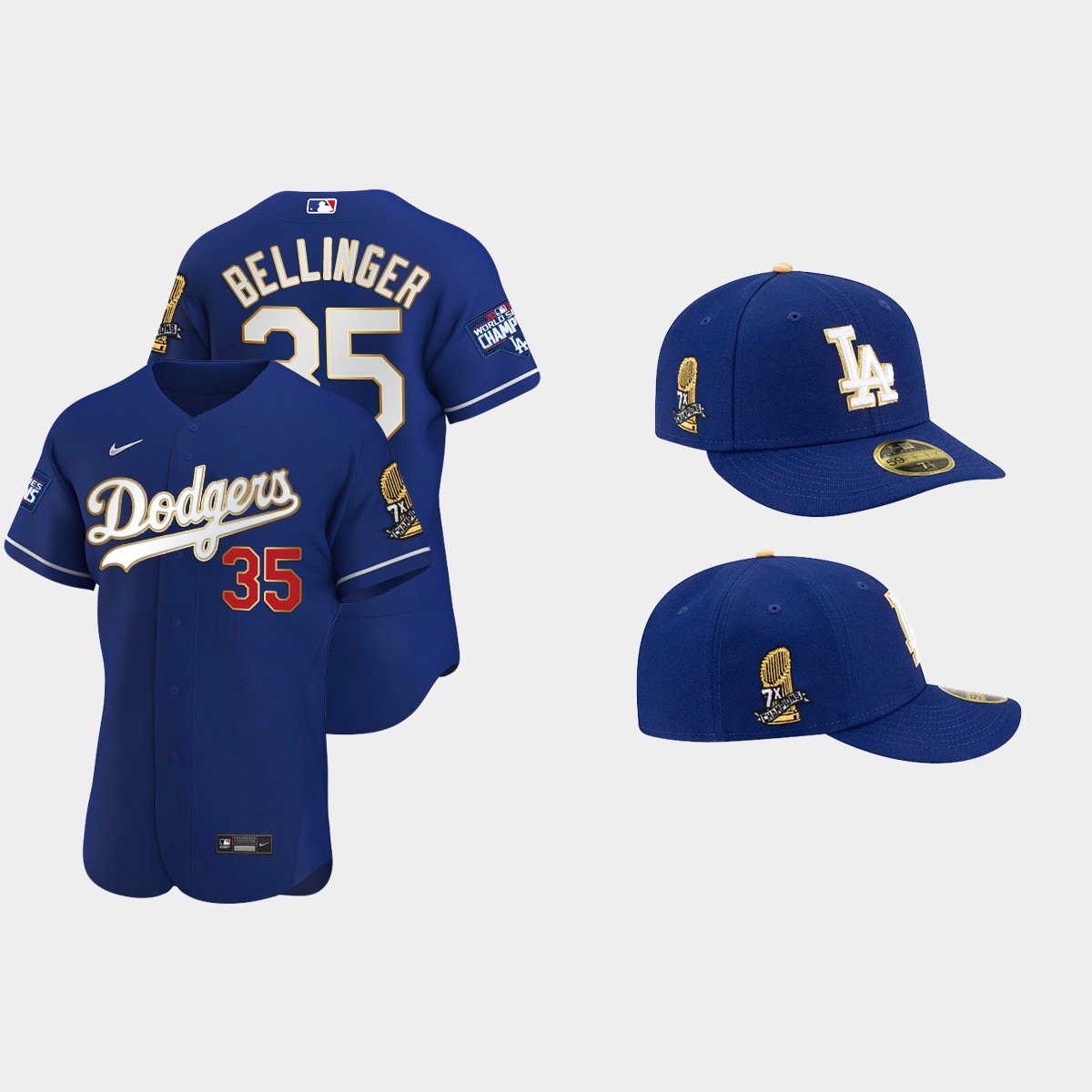 Cody Bellinger Los Angeles Dodgers 7X Champs Trophy Jersey Cap Jersey - Royal