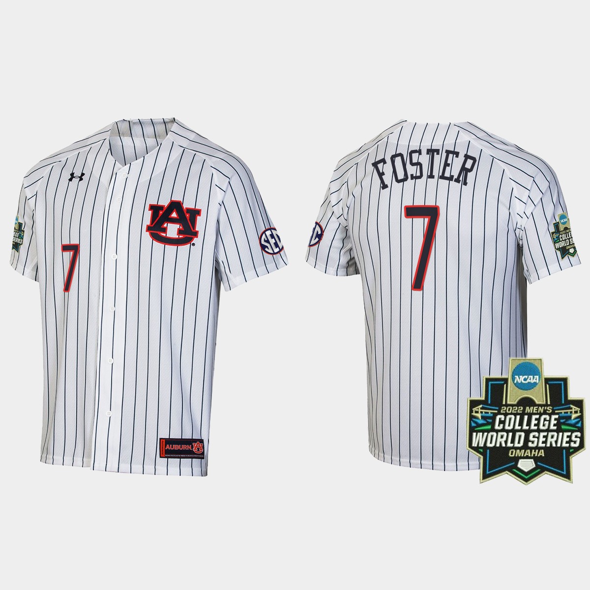 Cole Foster Auburn Tigers 2022 World Series Stripes Jersey - White