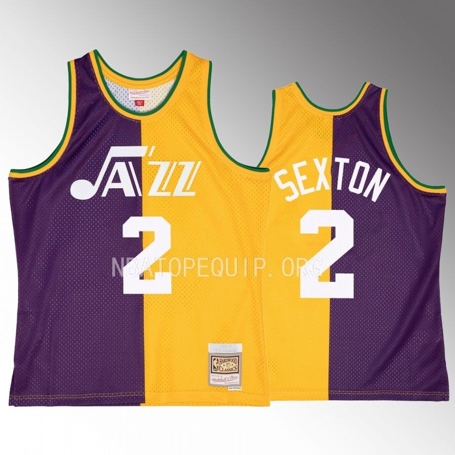 Collin Sexton New Orleans Jazz Jersey Hardwood Classics Purple Yellow #2 Split Swingman