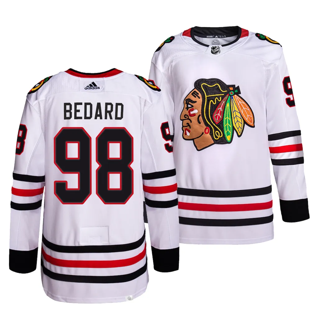 Connor Bedard Blackhawks #98 2023 NHL Draft White Away Jersey