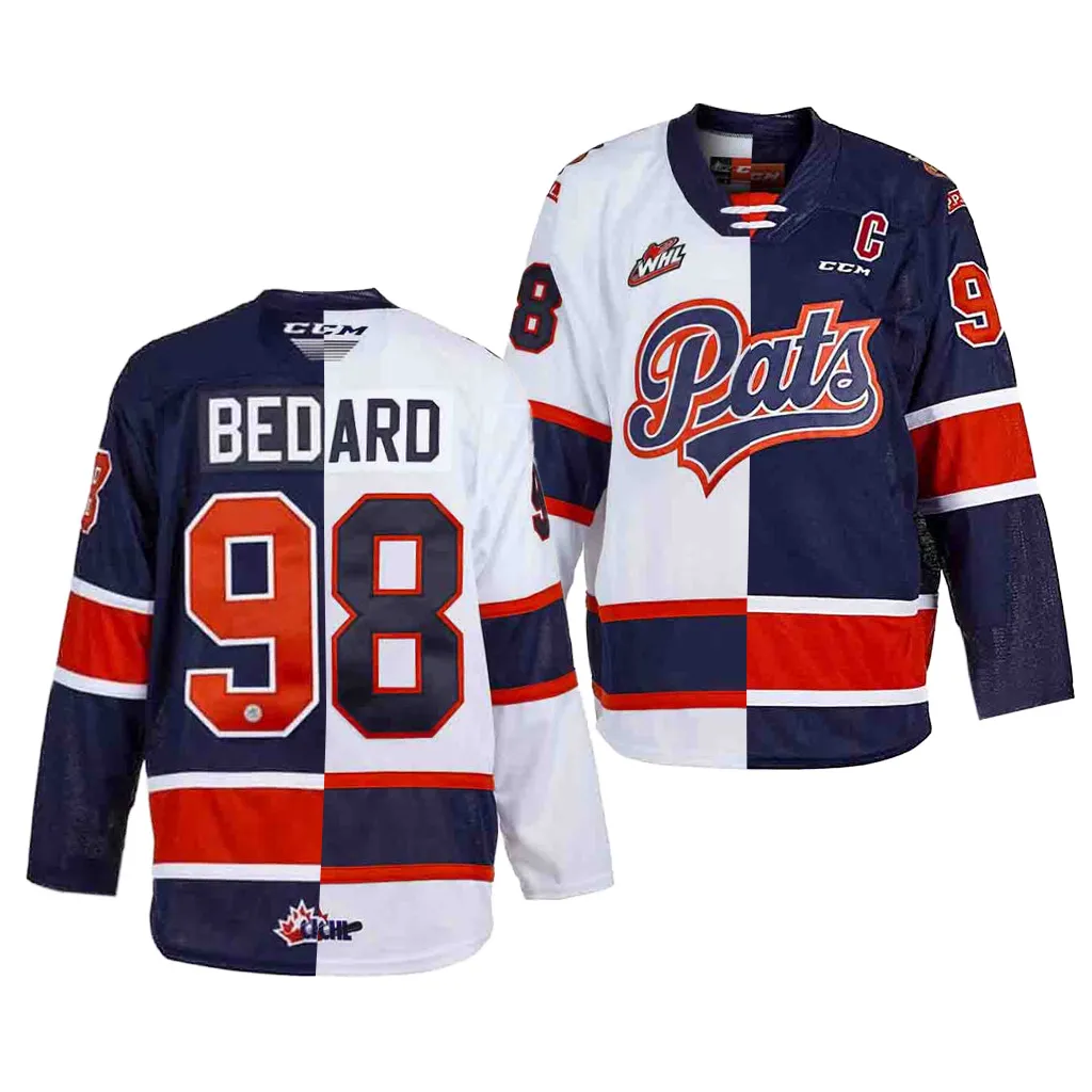 Connor Bedard Regina Pats #98 2023 NHL Draft White Blue Split Edition Jersey