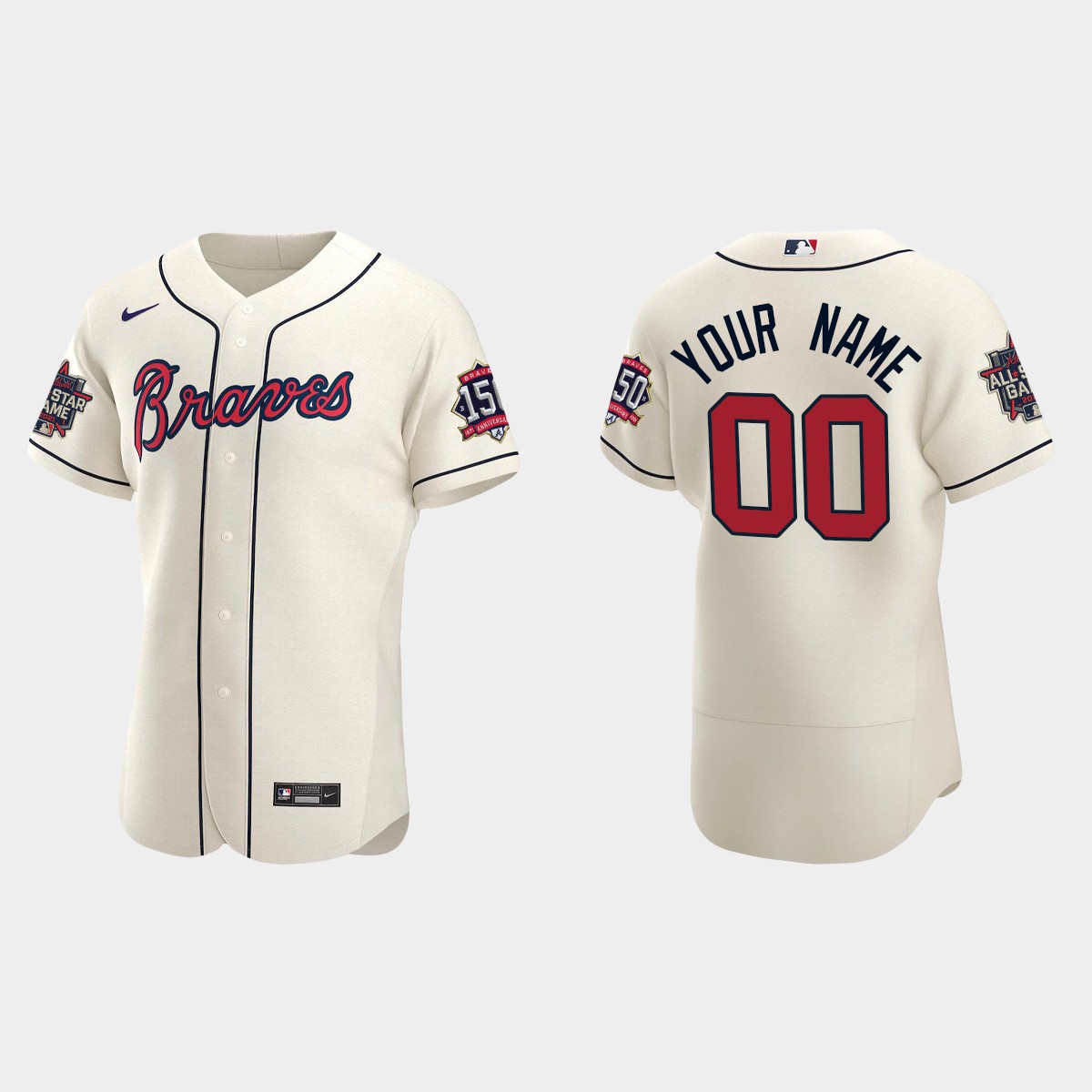 Custom #00 Atlanta Braves Alternate 2021 MLB All-Star Jersey - Cream