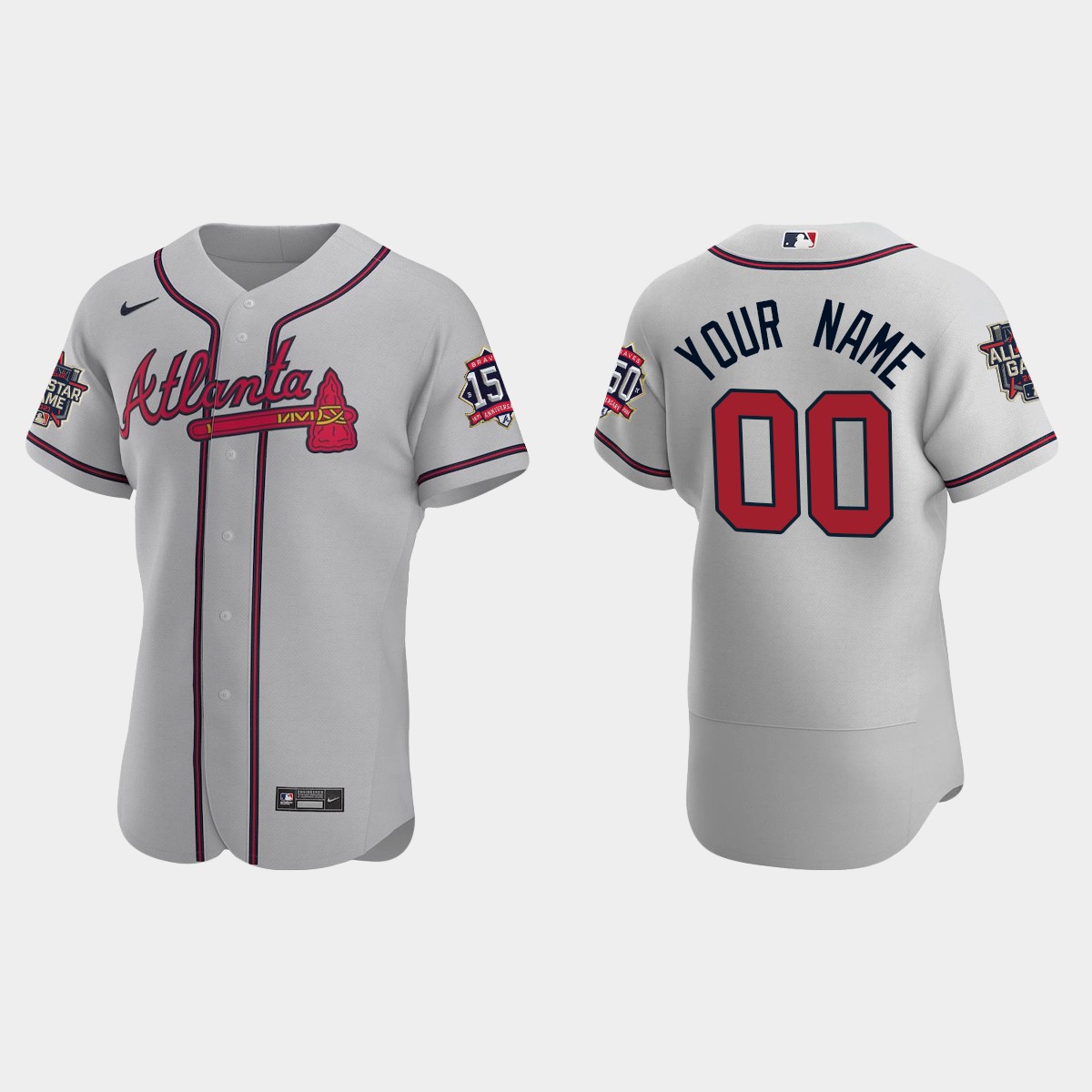 Custom #00 Atlanta Braves Road 2021 MLB All-Star Jersey - Gray