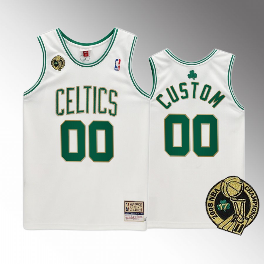 Custom #00 Boston Celtics 17X Finals Champs White Commemorative Jersey