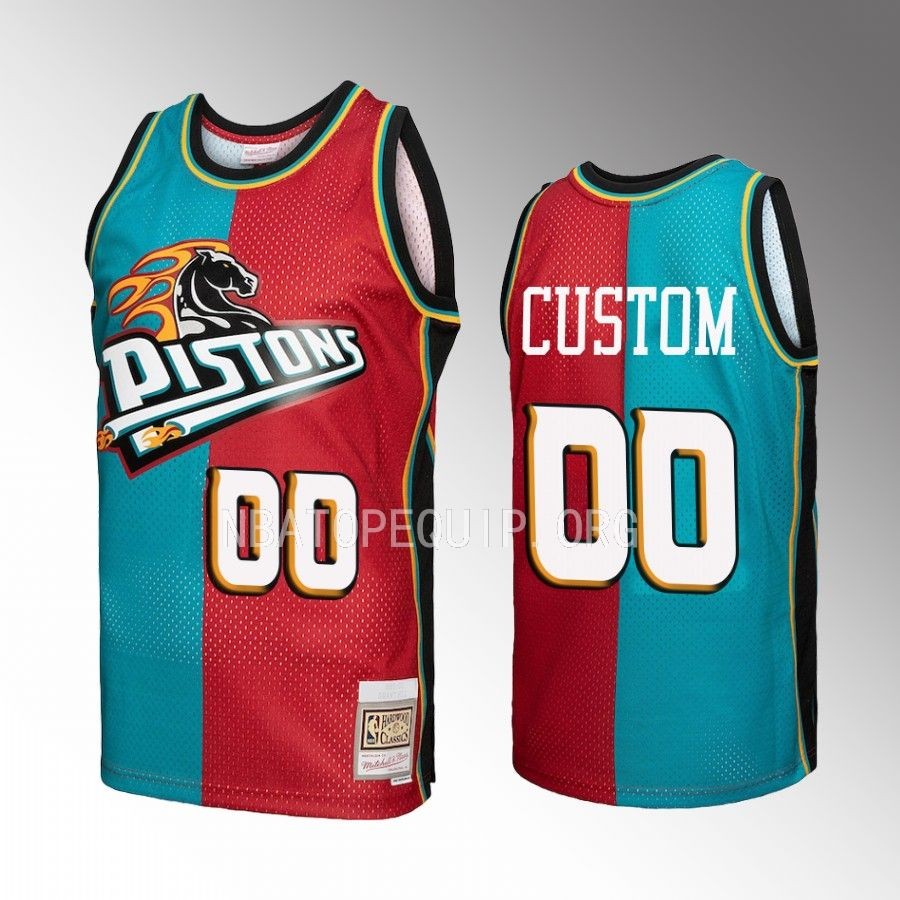 Custom #00 Detroit Pistons Hardwood Classics Teal Red Split Swingman Jersey