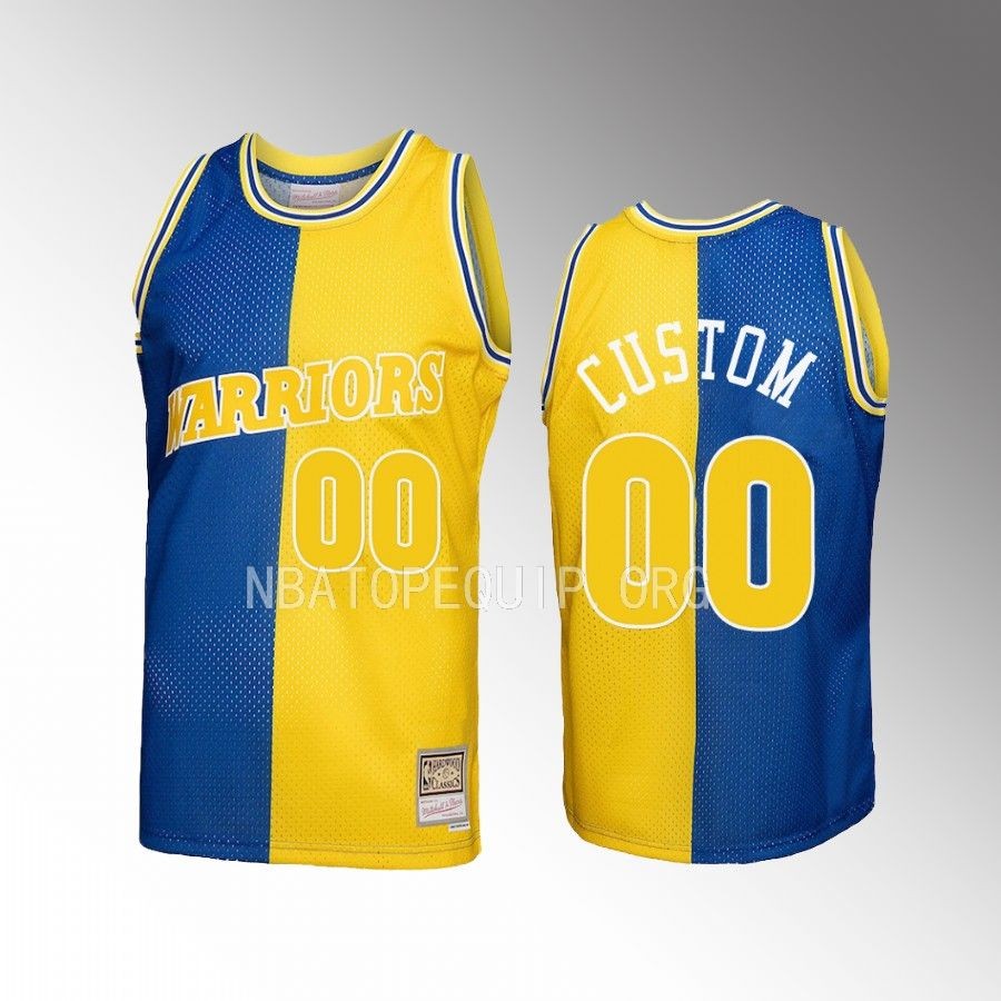 Custom #00 Golden State Warriors Hardwood Classics Royal Gold Split Swingman Jersey