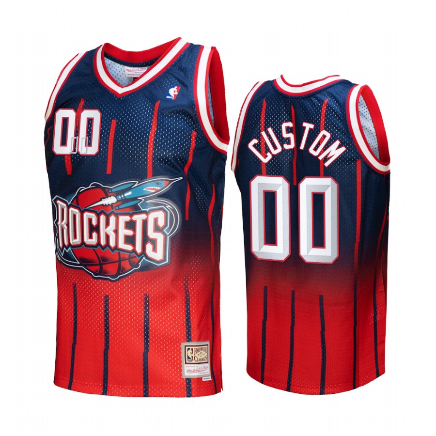 Custom #00 Houston Rockets Fadeaway Red Navy Hardwood Classics Jersey