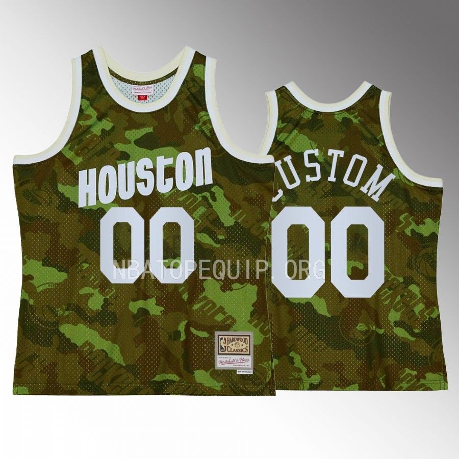 Custom #00 Houston Rockets Ghost Camo Green Hardwood Classics Jersey