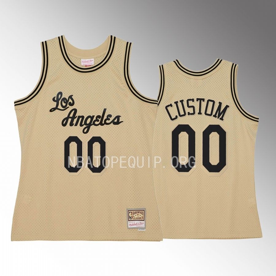 Custom #00 Los Angeles Lakers Hardwood Classics Khaki Black Swingman Jersey