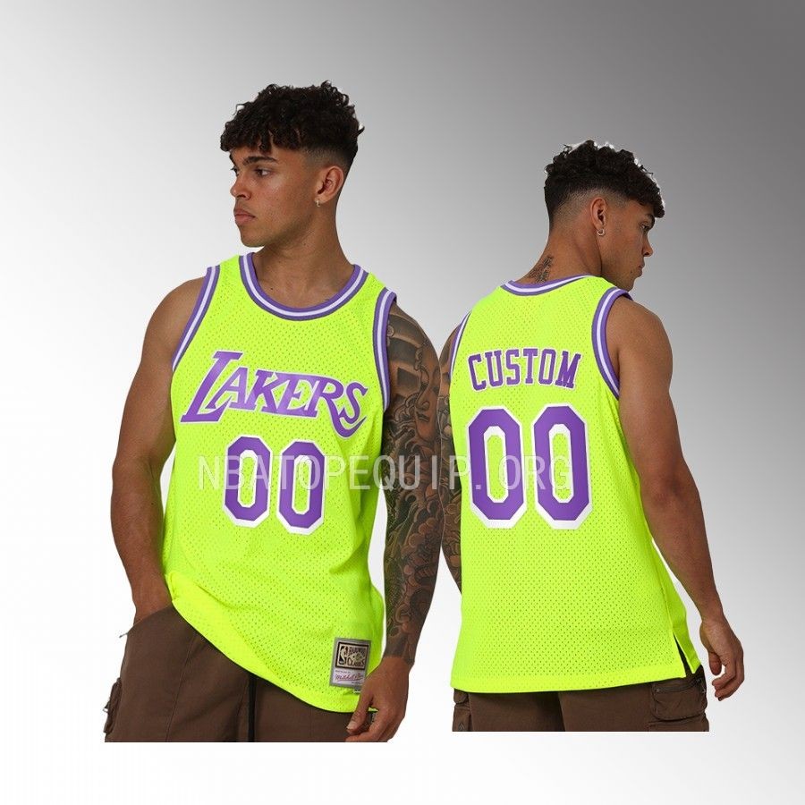 Custom #00 Los Angeles Lakers Neon Throwback Yellow Hardwood Classics Jersey