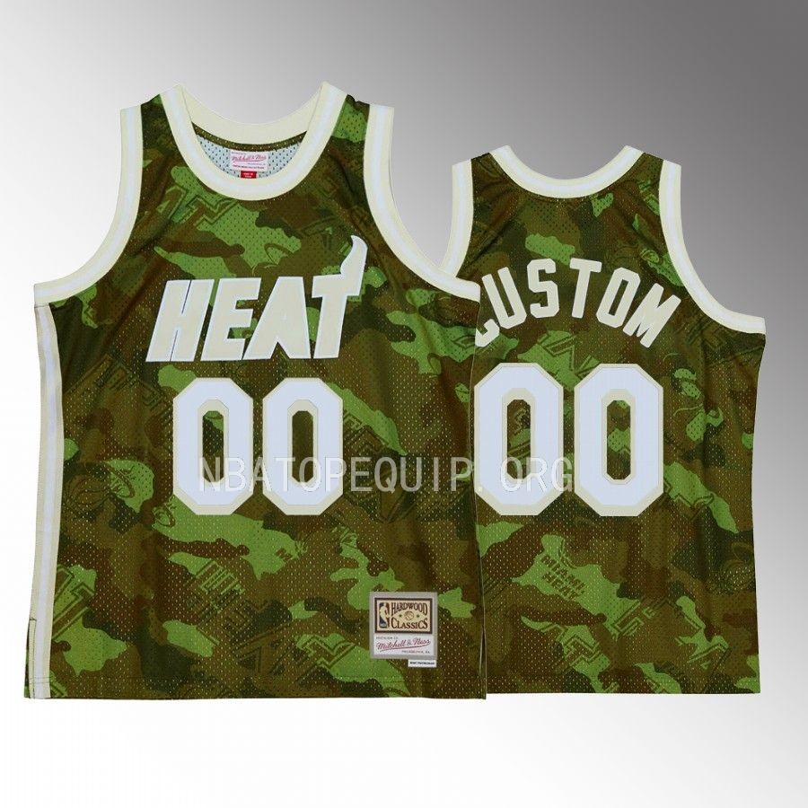 Custom #00 Miami Heat Ghost Camo Green Hardwood Classics Jersey