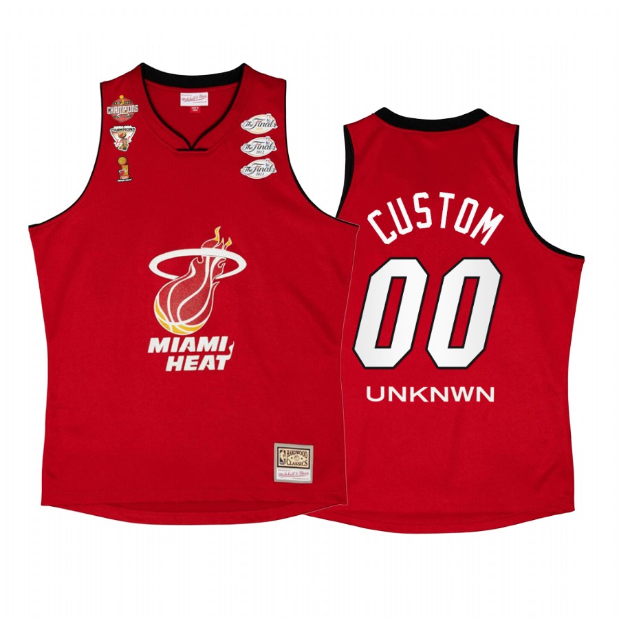 Custom #00 Miami Heat My Towns Unknwu Red NBA Finals Champs Jersey
