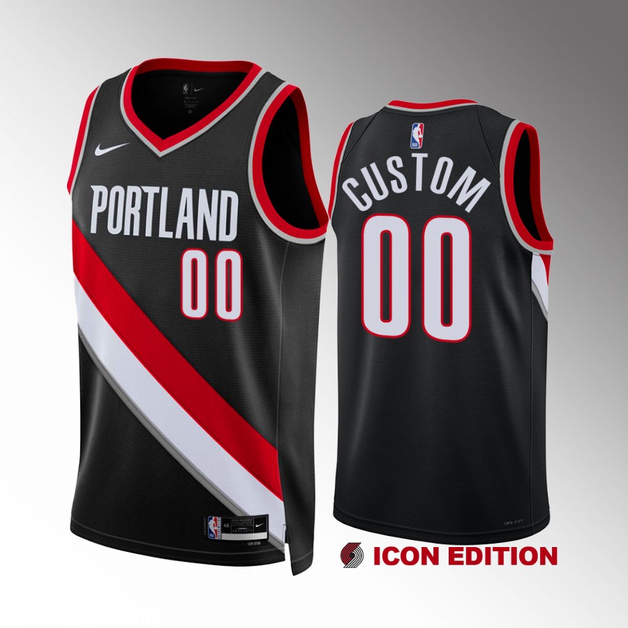 Custom #00 Portland Trail Blazers 2022-23 Icon Edition Black Jersey