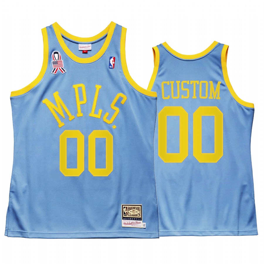 Custom 00 Los Angeles Lakers MPLS Throwback Blue Jersey Minneapolis 5x championship