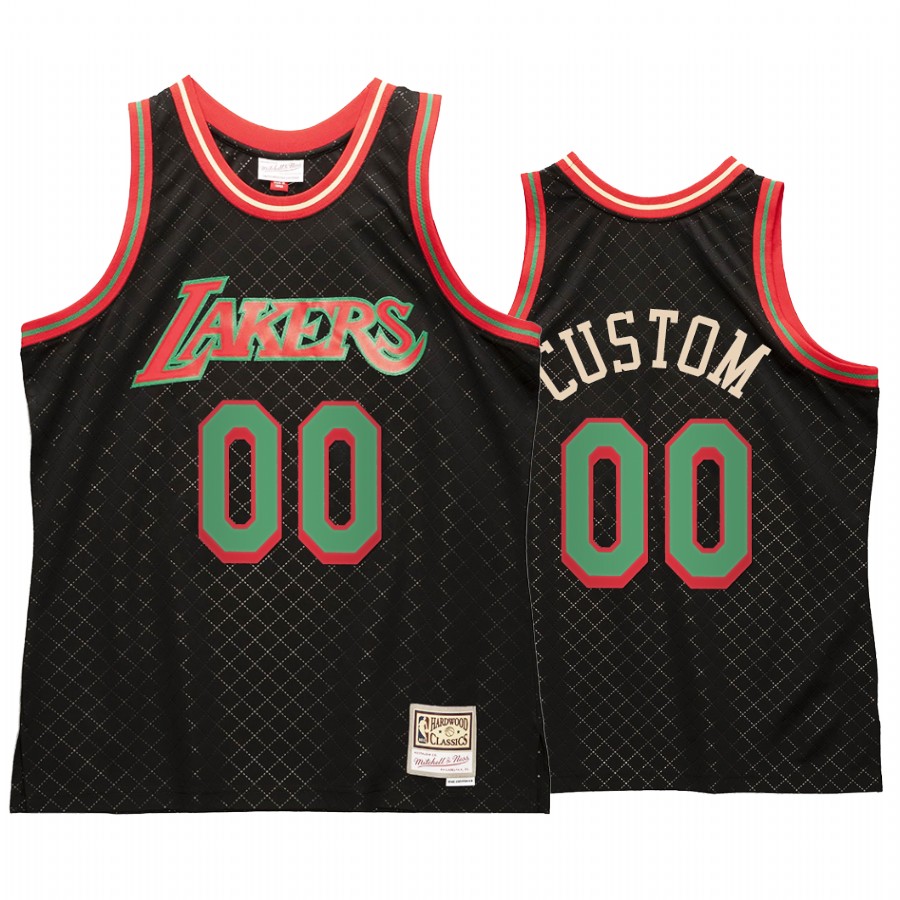 Custom 00 Los Angeles Lakers Neapolitan Black Jersey Hardwood Classics
